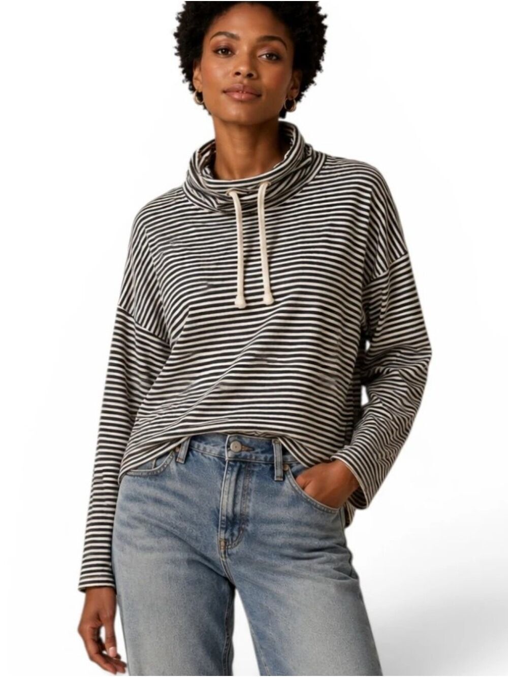 Lucky Brand "Bonne Chance" Striped Cowl Neck Top Med